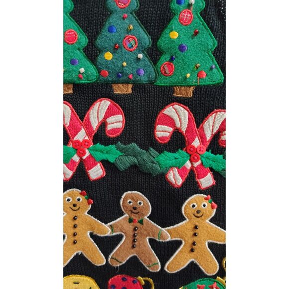 VTG Bechamel Petites PL Black Ramie Blend Ugly Christmas Vest - Picture 5 of 7